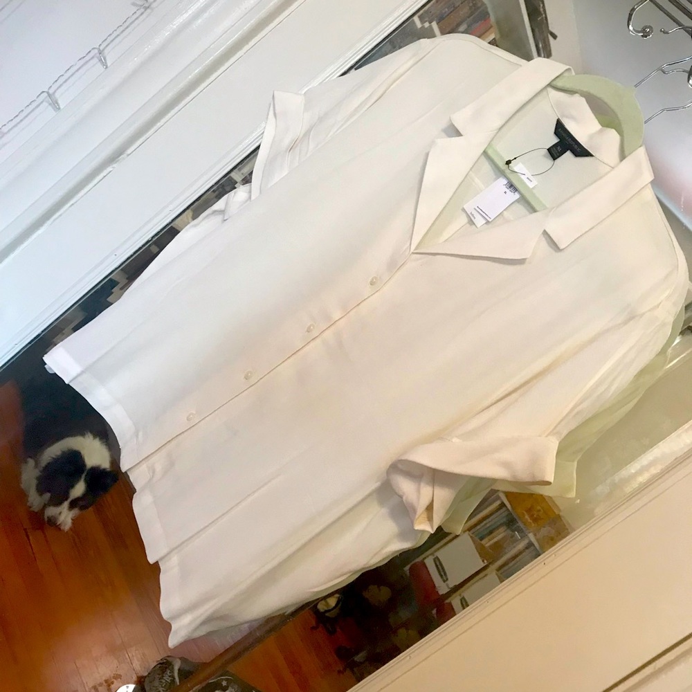 NWT Banana Republic white/cream colored short sleeve boxy button-down top XL
